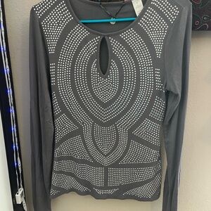 BKE Charcoal Studded Long Sleeve Blouse